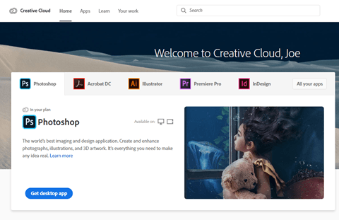 Adobe Creative Cloud apps page
